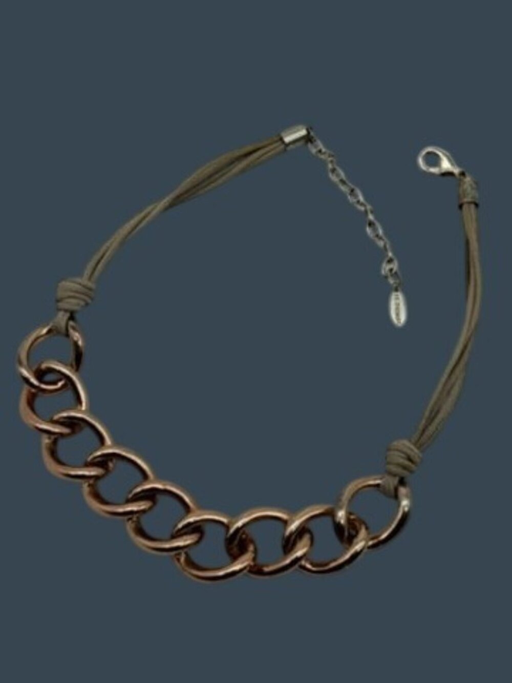 St. Thomas Necklace Chunky Large Rose Gold-Tone Curb Links Gray Cord, Adjustable - Picture 8 of 16